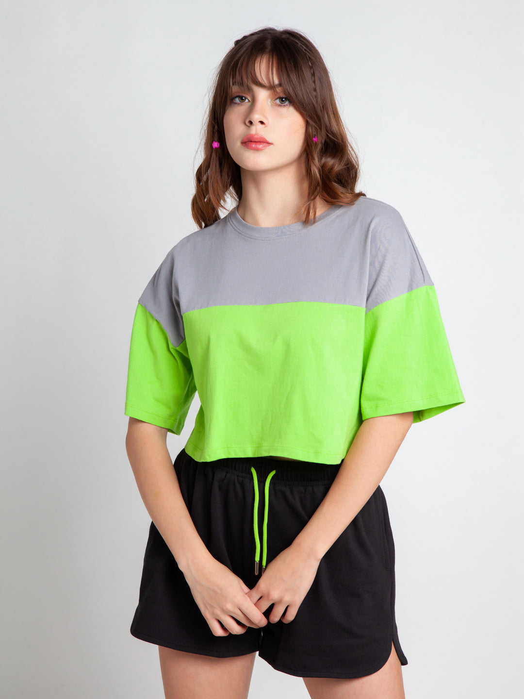 Green Solid Crop T-Shirt